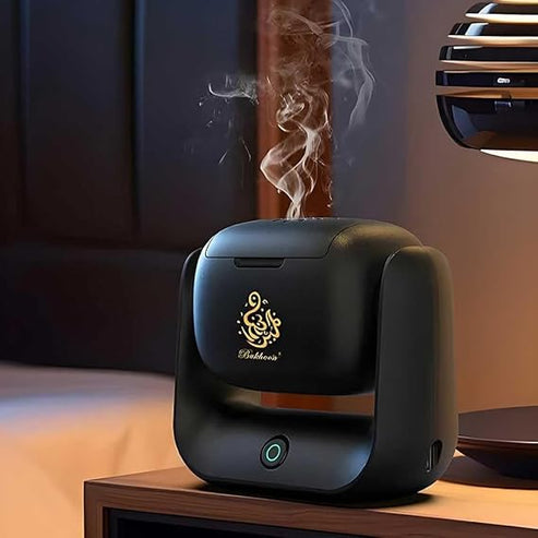 Upgraded Rotational Incense Burner with 90° Rotation, 1500 mAh Battery Capacity, Type-C Charging Port, Modern Bakhoor Burner with LED Indicator, Ideal for Home, Office, and Car
